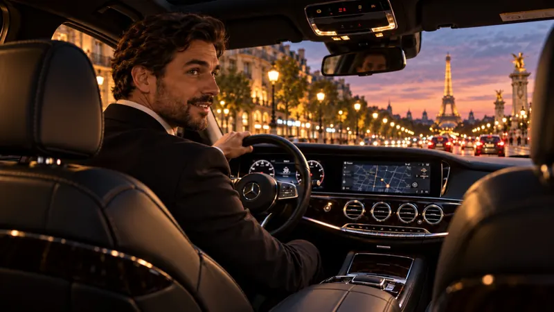 Chauffeur Up! souriant au volant, à Paris